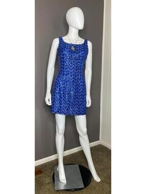 1960's Vintage Blue Sequin Mini Tank Dress by Sylvia Ann Party Dress